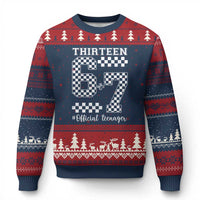 Funny 67 13th Birthday Ugly Christmas Sweater Thirteen Official Teenager Six Seven Meme Groovy Checkered - Wonder Print Shop