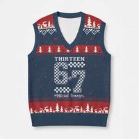 Funny 67 13th Birthday V-Neck Knit Sweater Vest Thirteen Official Teenager Six Seven Meme Groovy Checkered - Wonder Print Shop