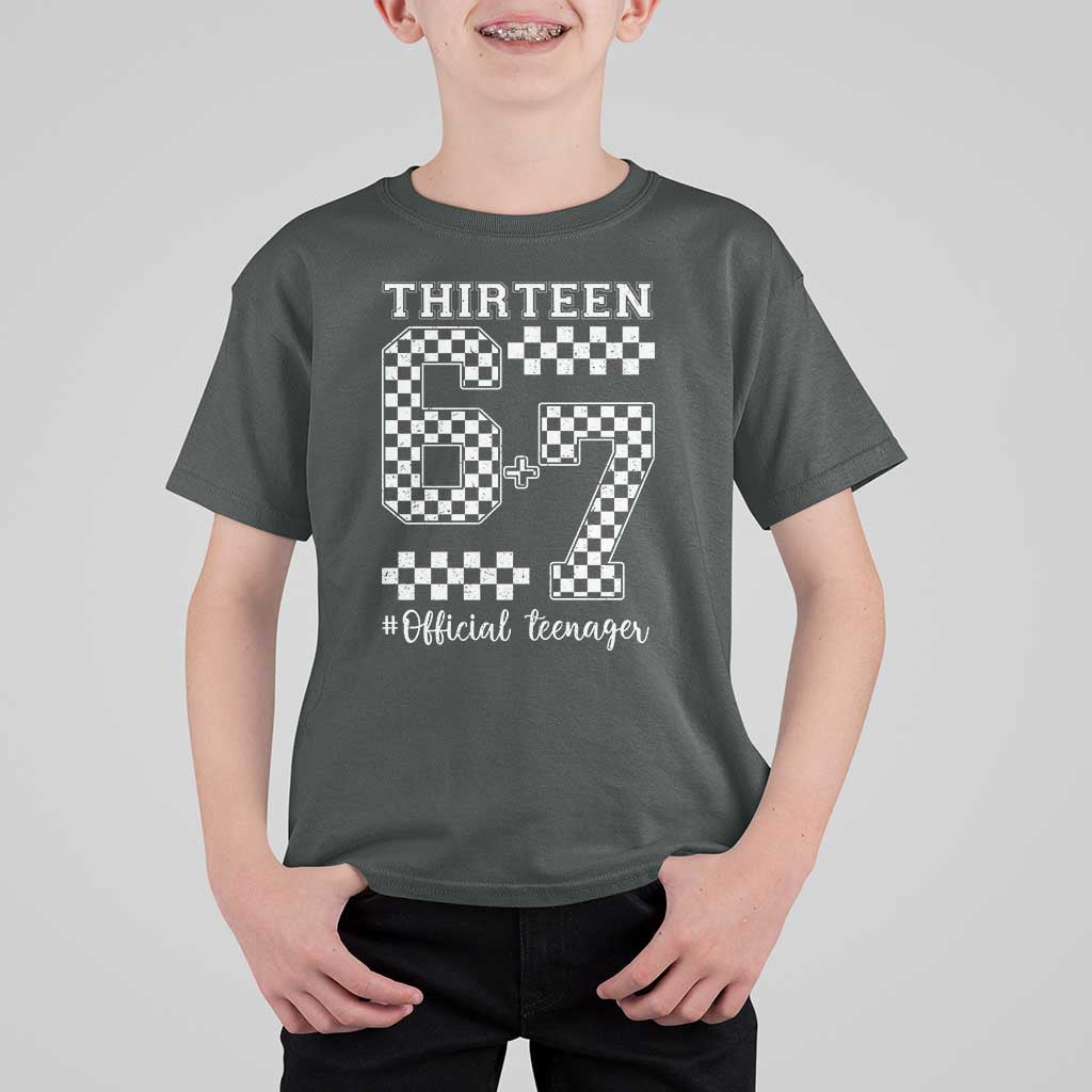 Funny 67 13th Birthday T Shirt For Kid Thirteen Official Teenager Six Seven Meme Groovy Checkered - Wonder Print Shop