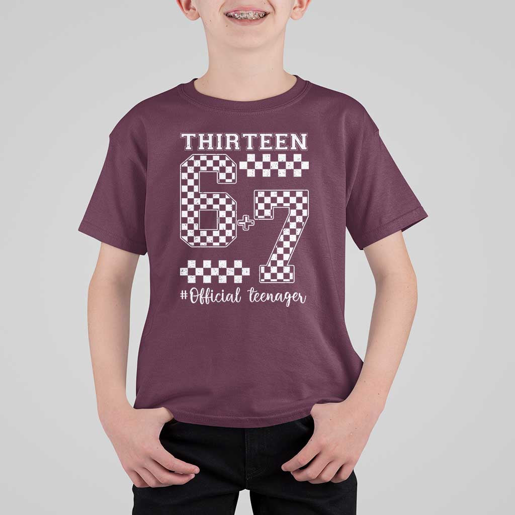 Funny 67 13th Birthday T Shirt For Kid Thirteen Official Teenager Six Seven Meme Groovy Checkered - Wonder Print Shop