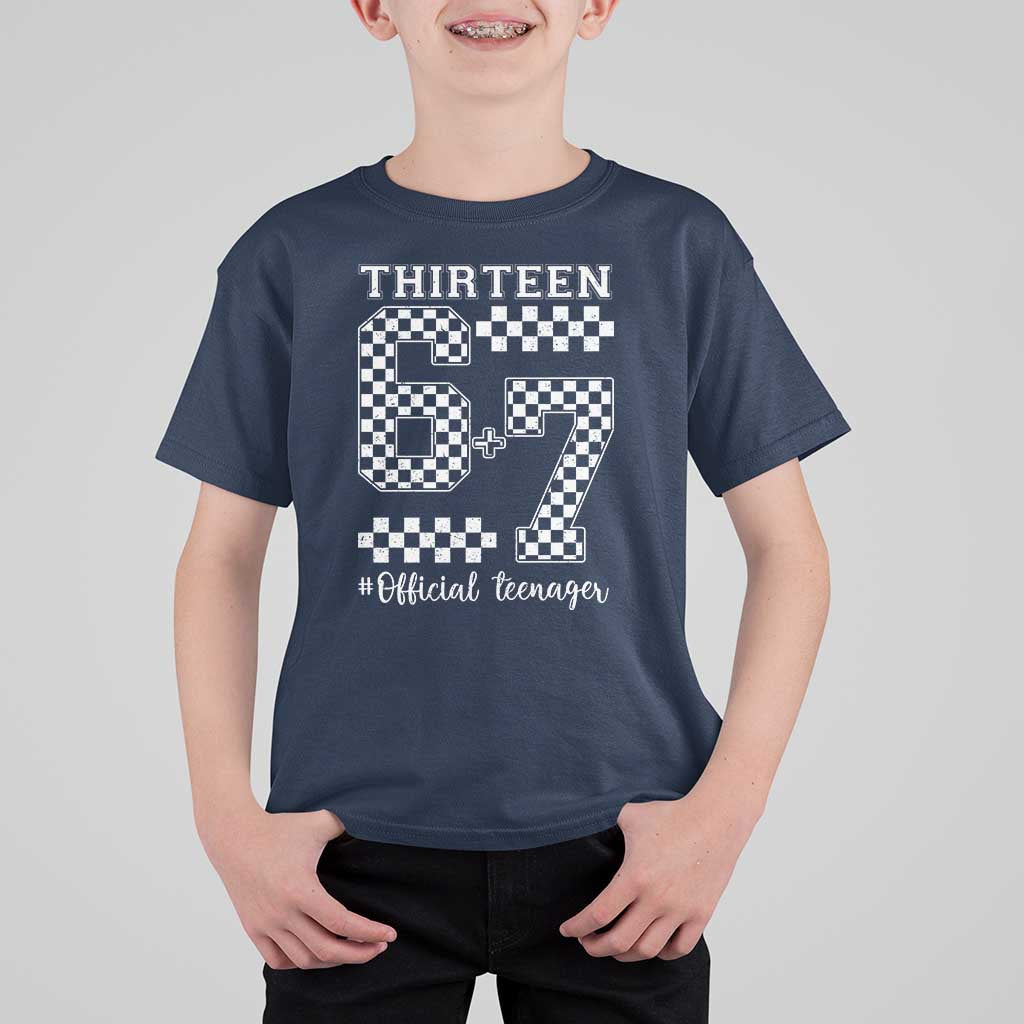 Funny 67 13th Birthday T Shirt For Kid Thirteen Official Teenager Six Seven Meme Groovy Checkered - Wonder Print Shop