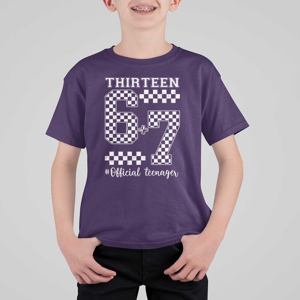 Funny 67 13th Birthday T Shirt For Kid Thirteen Official Teenager Six Seven Meme Groovy Checkered - Wonder Print Shop