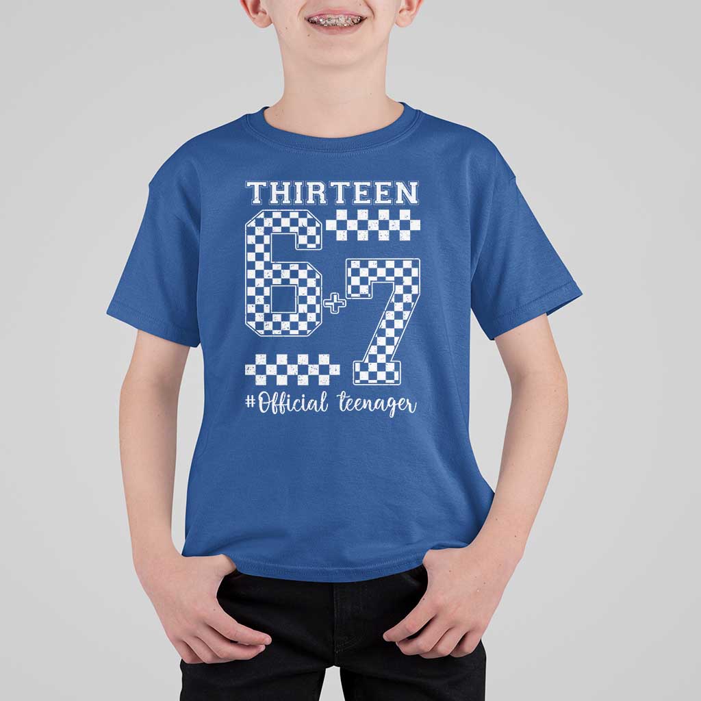 Funny 67 13th Birthday T Shirt For Kid Thirteen Official Teenager Six Seven Meme Groovy Checkered - Wonder Print Shop