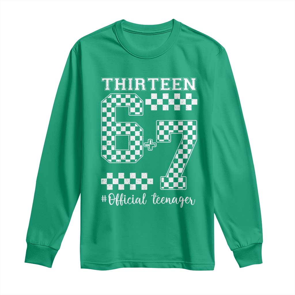 Funny 67 13th Birthday Long Sleeve Shirt Thirteen Official Teenager Six Seven Meme Groovy Checkered - Wonder Print Shop