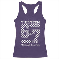 Funny 67 13th Birthday Racerback Tank Top Thirteen Official Teenager Six Seven Meme Groovy Checkered - Wonder Print Shop