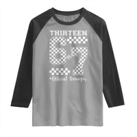 Funny 67 13th Birthday Raglan Shirt Thirteen Official Teenager Six Seven Meme Groovy Checkered - Wonder Print Shop