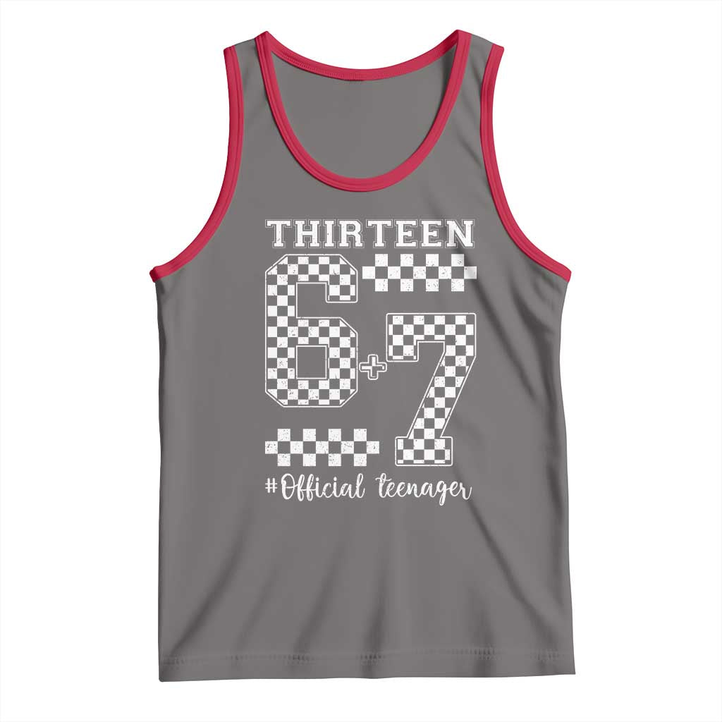 Funny 67 13th Birthday Tank Top Thirteen Official Teenager Six Seven Meme Groovy Checkered - Wonder Print Shop