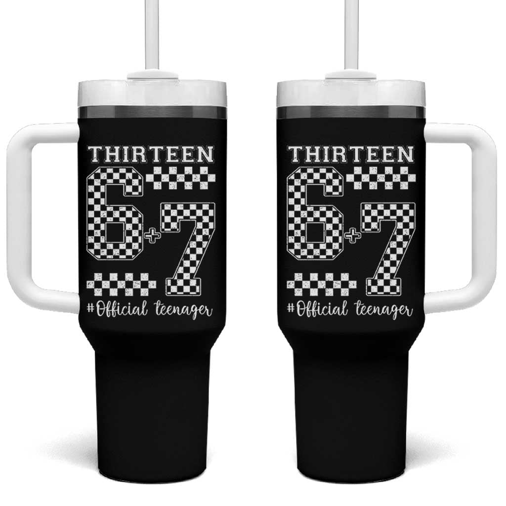 Funny 67 13th Birthday Tumbler With Handle Thirteen Official Teenager Six Seven Meme Groovy Checkered - Wonder Print Shop