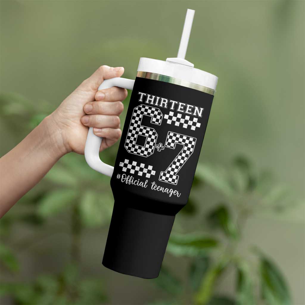 Funny 67 13th Birthday Tumbler With Handle Thirteen Official Teenager Six Seven Meme Groovy Checkered - Wonder Print Shop