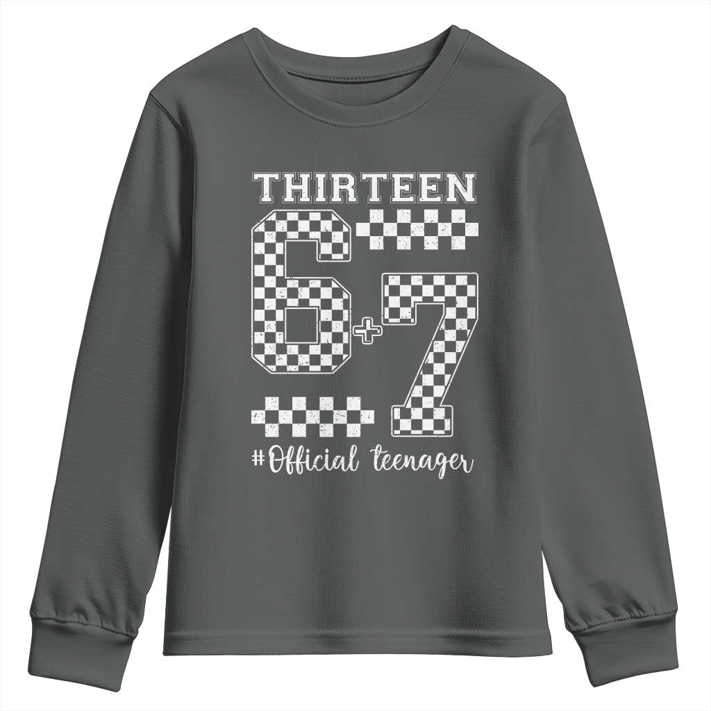 Funny 67 13th Birthday Youth Sweatshirt Thirteen Official Teenager Six Seven Meme Groovy Checkered - Wonder Print Shop