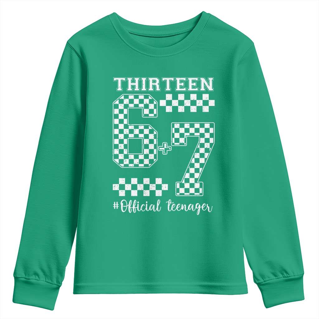 Funny 67 13th Birthday Youth Sweatshirt Thirteen Official Teenager Six Seven Meme Groovy Checkered - Wonder Print Shop