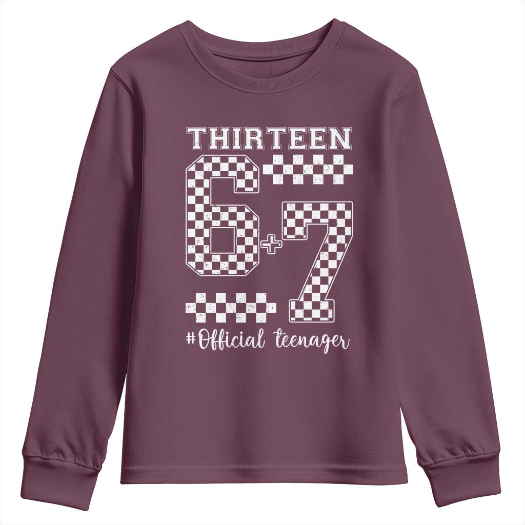 Funny 67 13th Birthday Youth Sweatshirt Thirteen Official Teenager Six Seven Meme Groovy Checkered - Wonder Print Shop