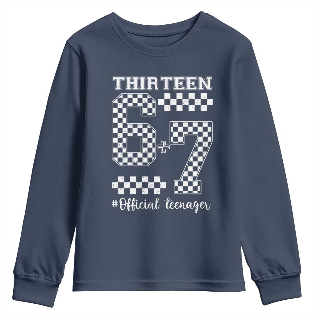 Funny 67 13th Birthday Youth Sweatshirt Thirteen Official Teenager Six Seven Meme Groovy Checkered - Wonder Print Shop