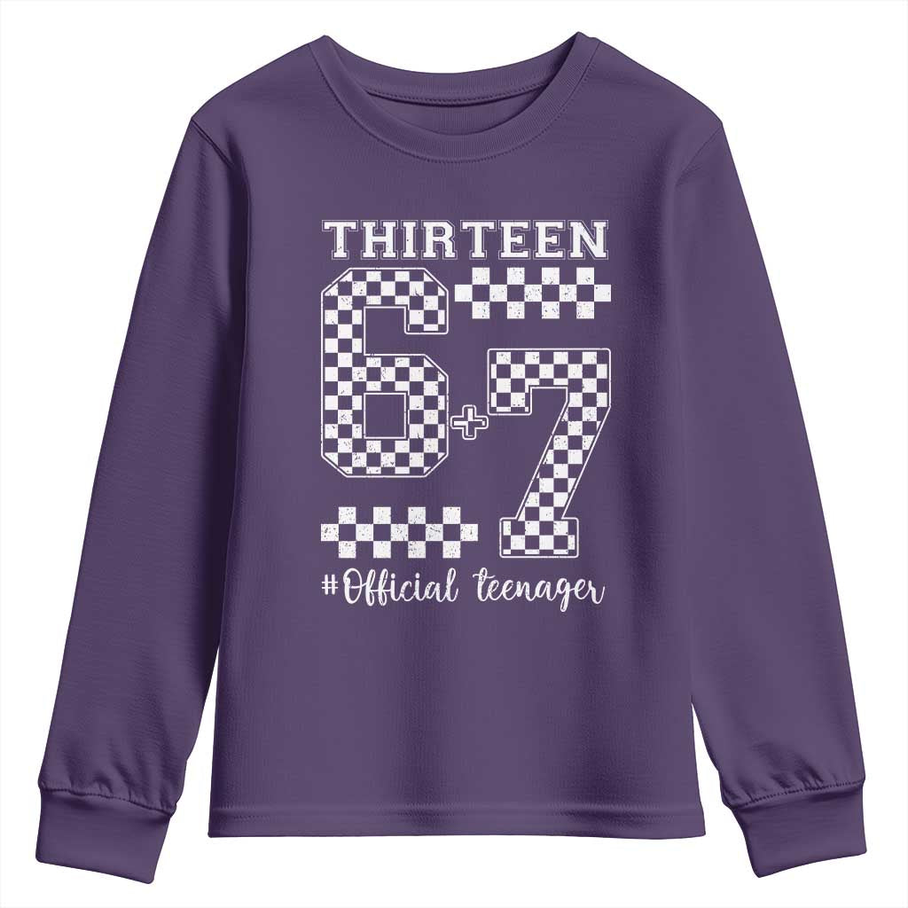 Funny 67 13th Birthday Youth Sweatshirt Thirteen Official Teenager Six Seven Meme Groovy Checkered - Wonder Print Shop