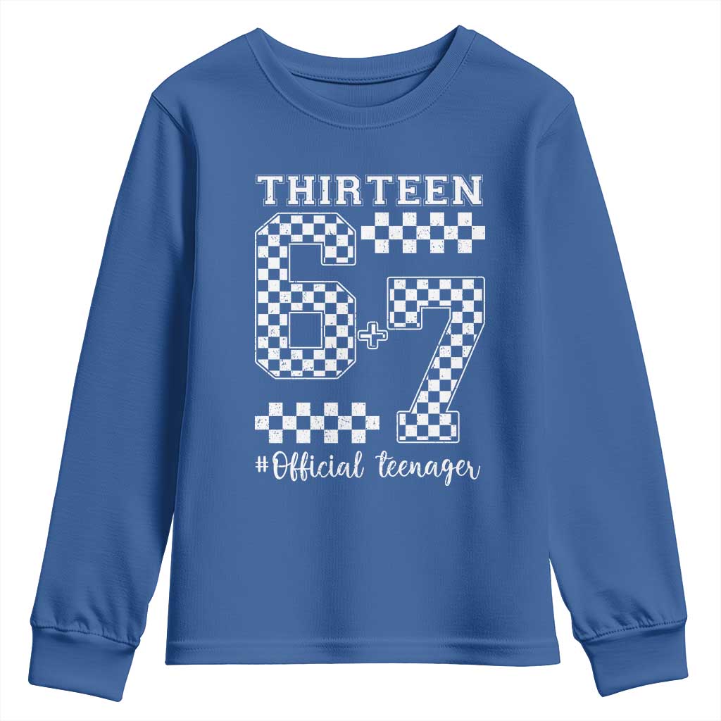 Funny 67 13th Birthday Youth Sweatshirt Thirteen Official Teenager Six Seven Meme Groovy Checkered - Wonder Print Shop