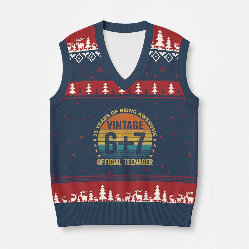 Funny 67 13th Birthday V-Neck Knit Sweater Vest Official Teenager 13 Years Of Being Awesome - Wonder Print Shop