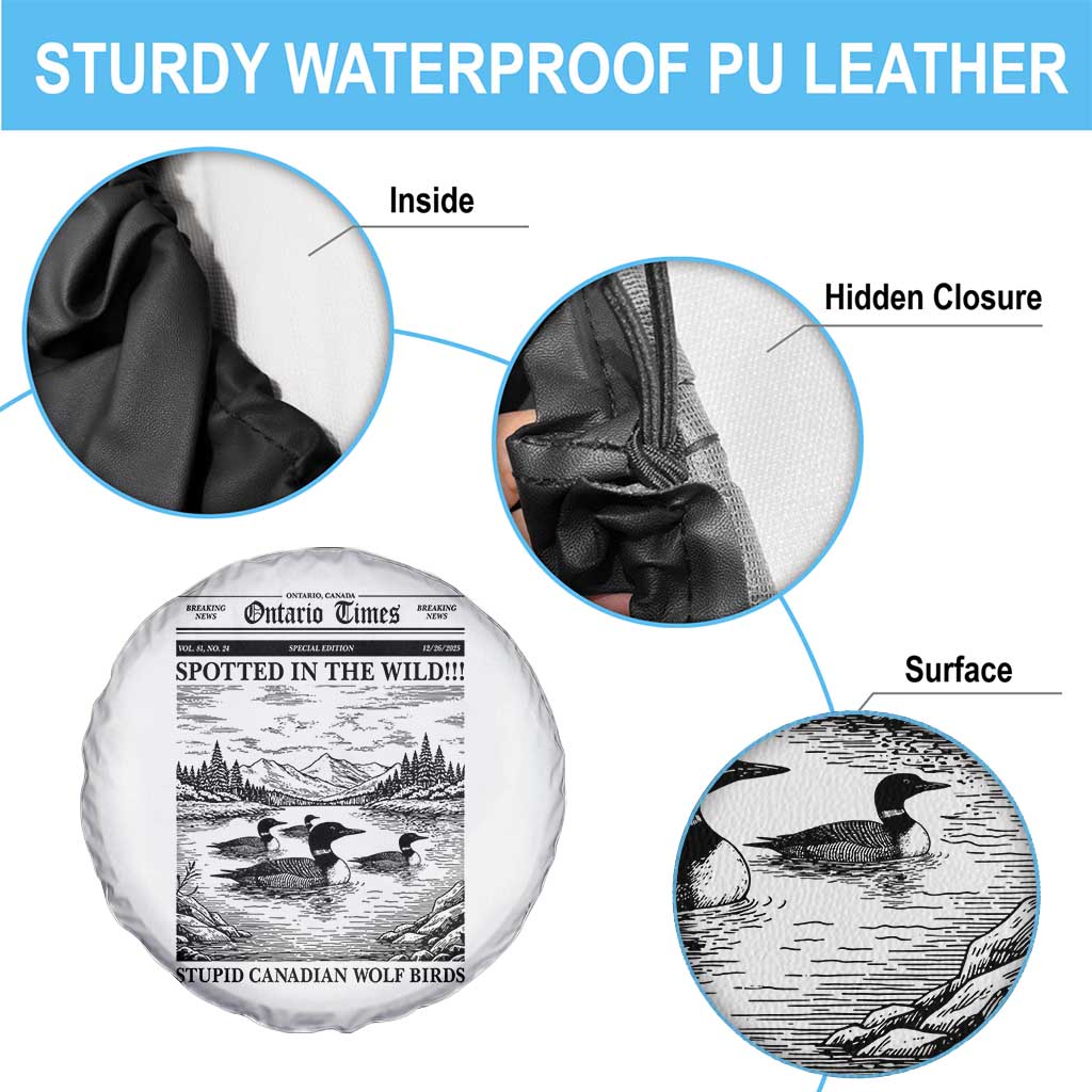 Funny Stupid Canadian Wolf Bird Spare Tire Cover Funny Common Loon Newspaper LGBT Hockey