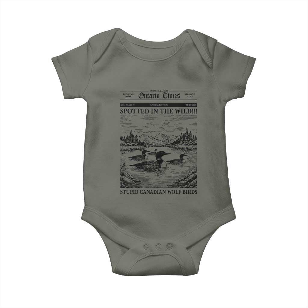 Funny Stupid Canadian Wolf Bird Baby Onesie Funny Common Loon Newspaper LGBT Hockey