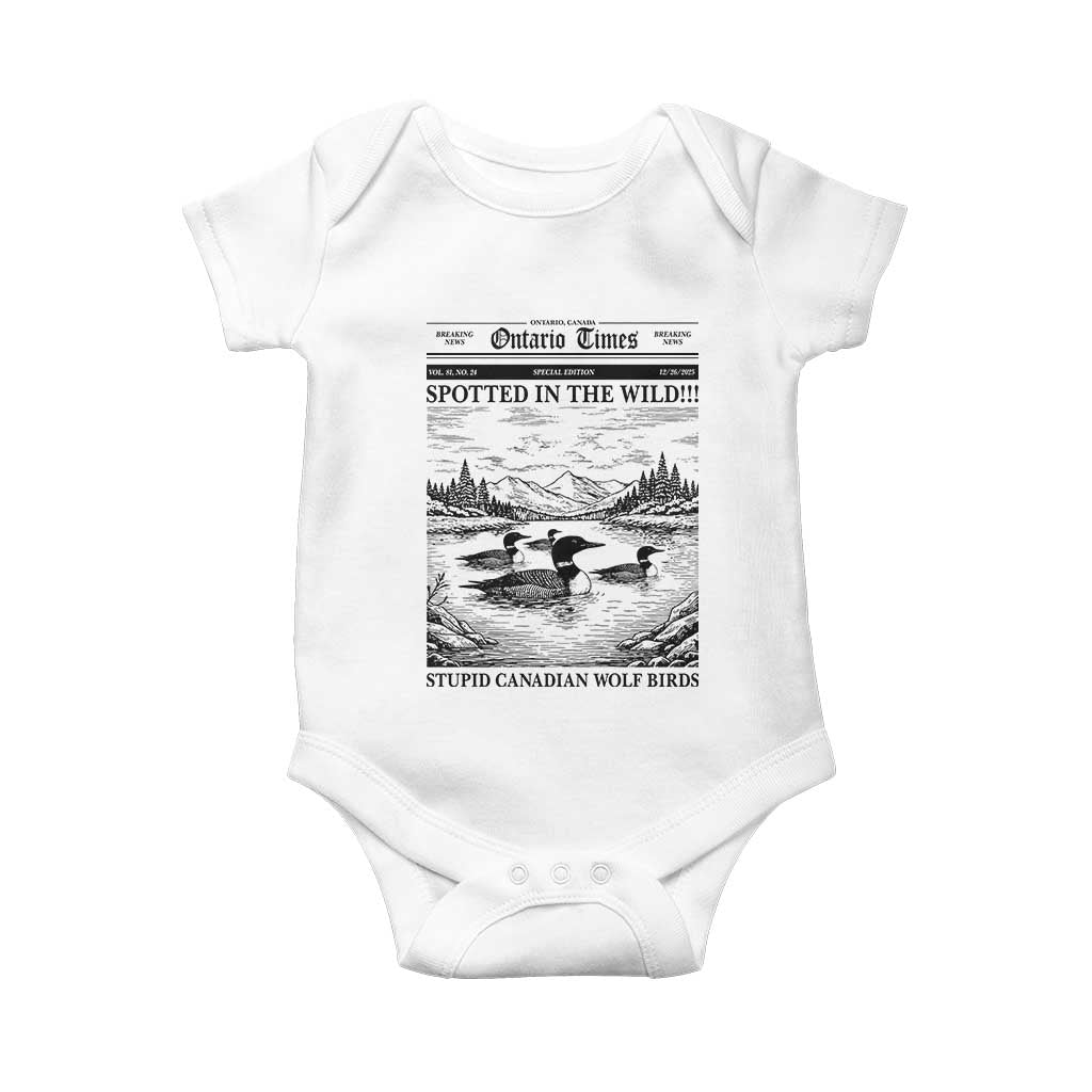 Funny Stupid Canadian Wolf Bird Baby Onesie Funny Common Loon Newspaper LGBT Hockey