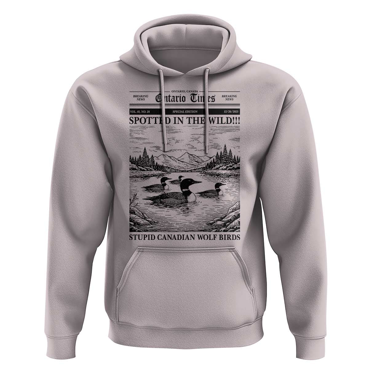 Funny Stupid Canadian Wolf Bird Hoodie Funny Common Loon Newspaper LGBT Hockey