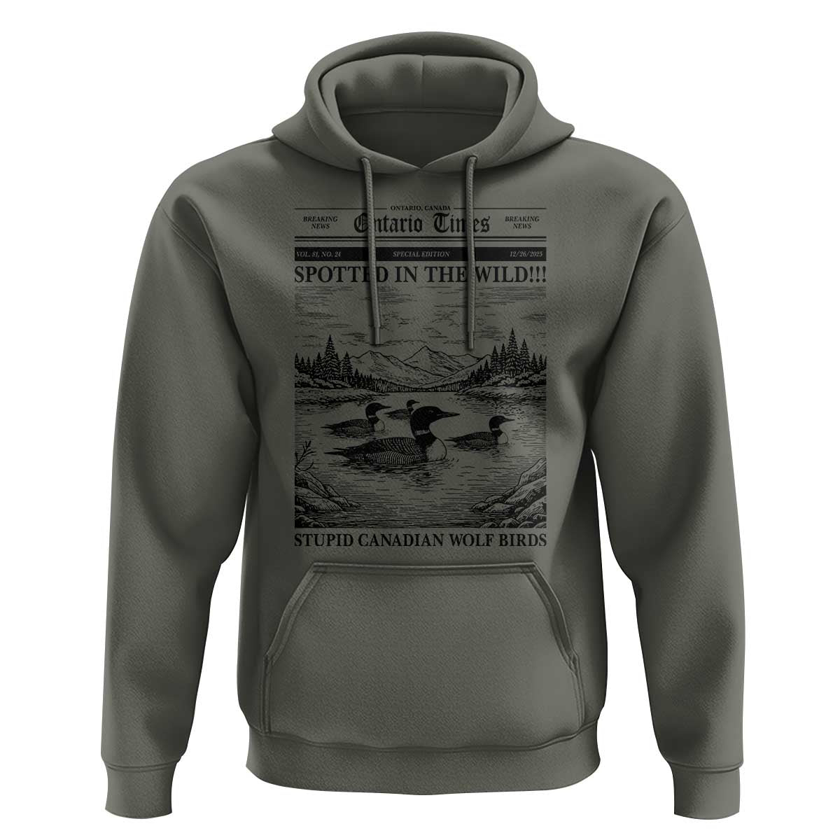 Funny Stupid Canadian Wolf Bird Hoodie Funny Common Loon Newspaper LGBT Hockey