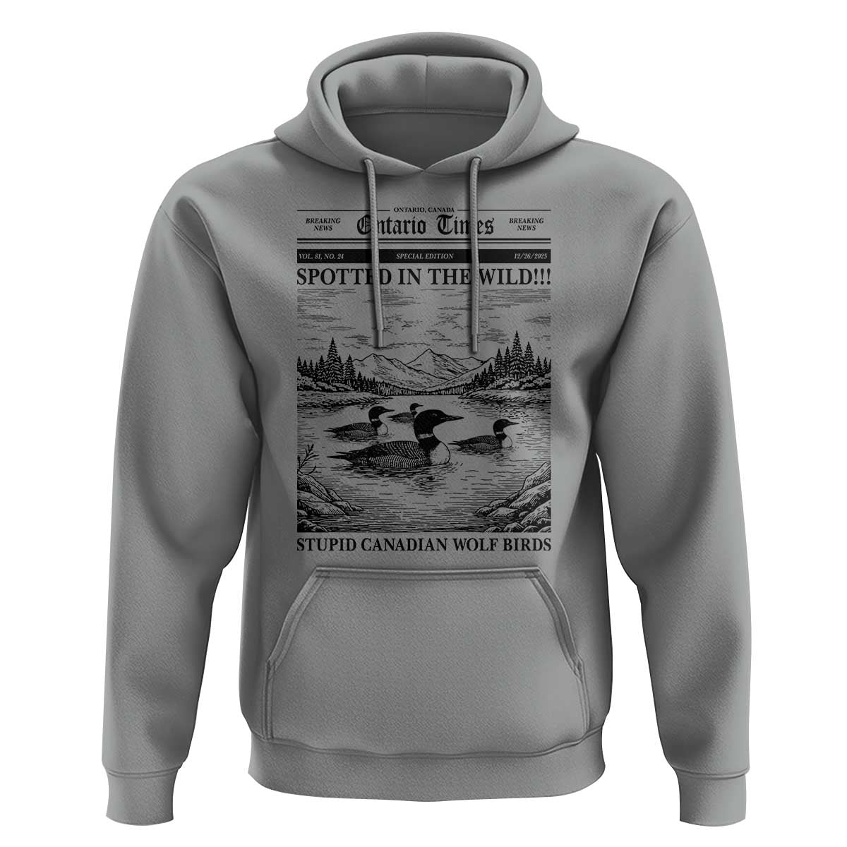 Funny Stupid Canadian Wolf Bird Hoodie Funny Common Loon Newspaper LGBT Hockey