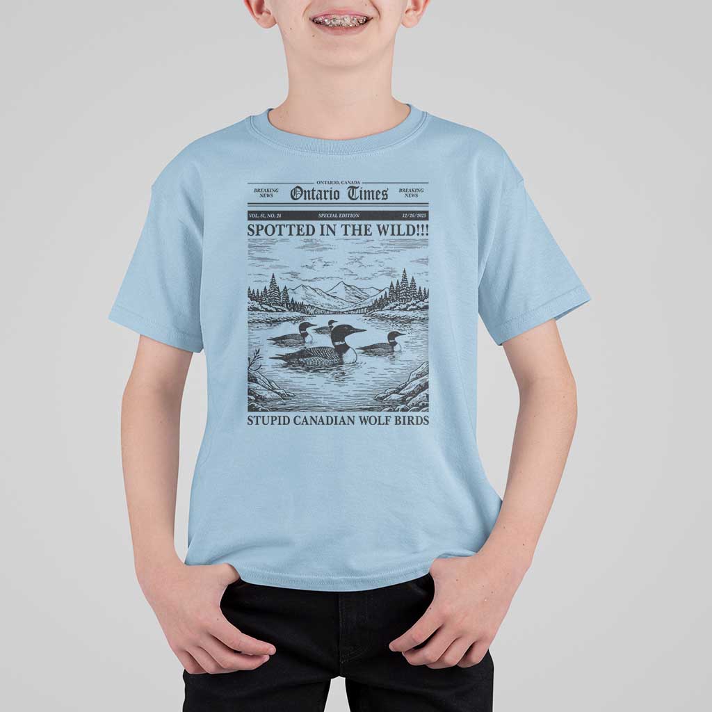 Funny Stupid Canadian Wolf Bird T Shirt For Kid Funny Common Loon Newspaper LGBT Hockey