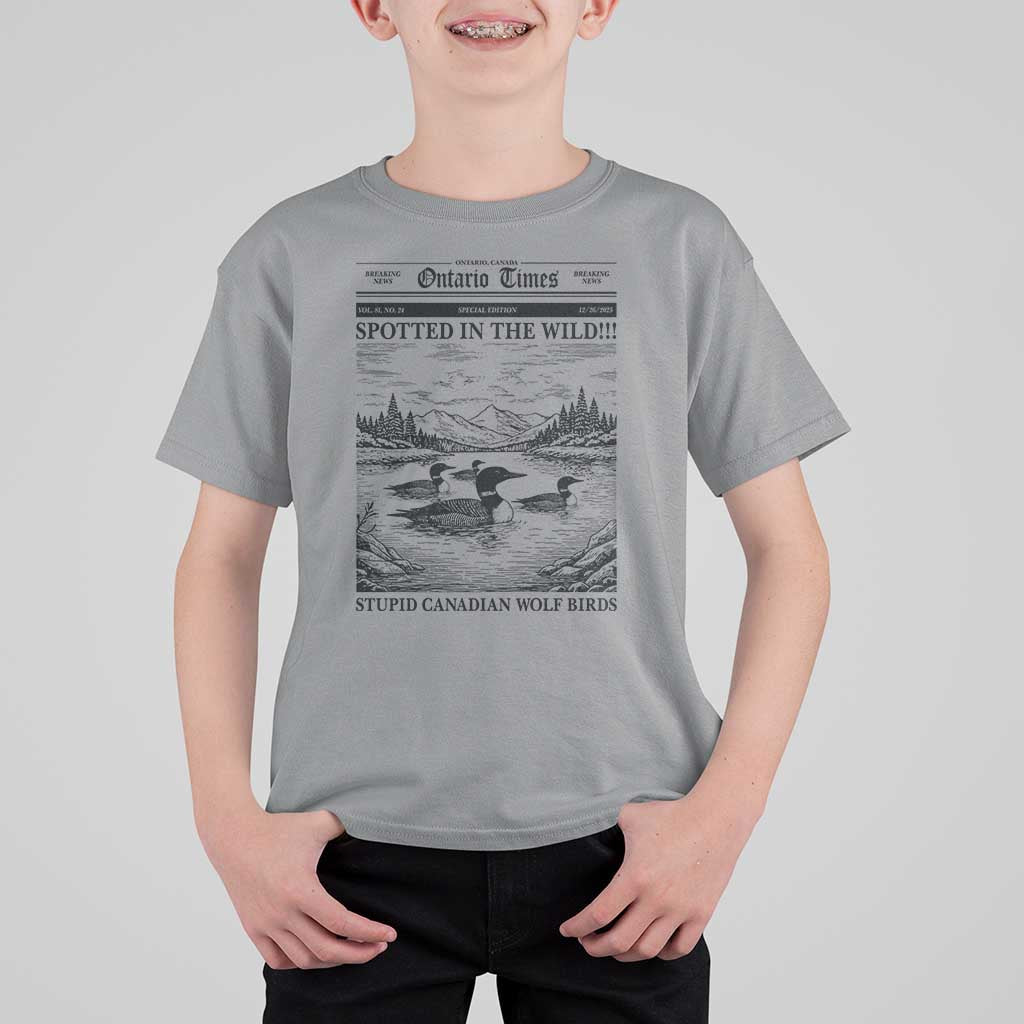 Funny Stupid Canadian Wolf Bird T Shirt For Kid Funny Common Loon Newspaper LGBT Hockey