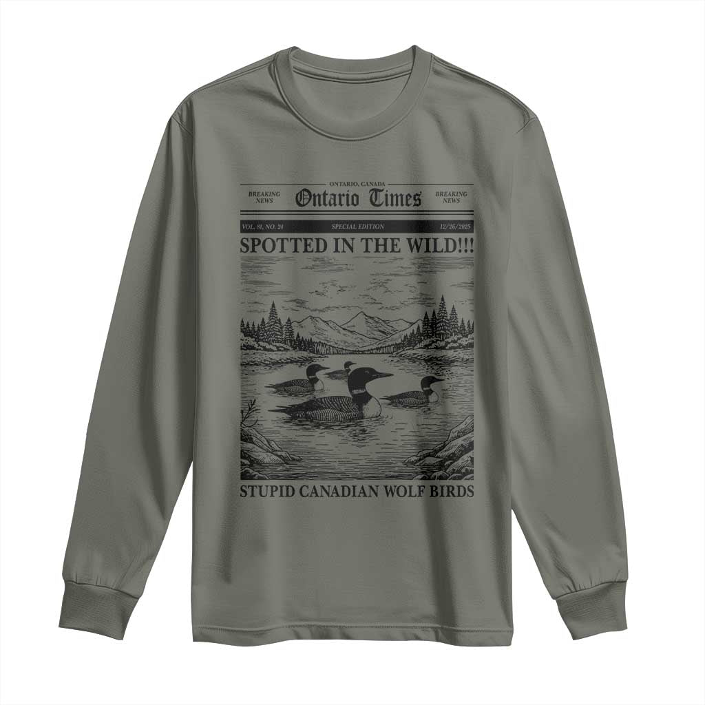 Funny Stupid Canadian Wolf Bird Long Sleeve Shirt Funny Common Loon Newspaper LGBT Hockey