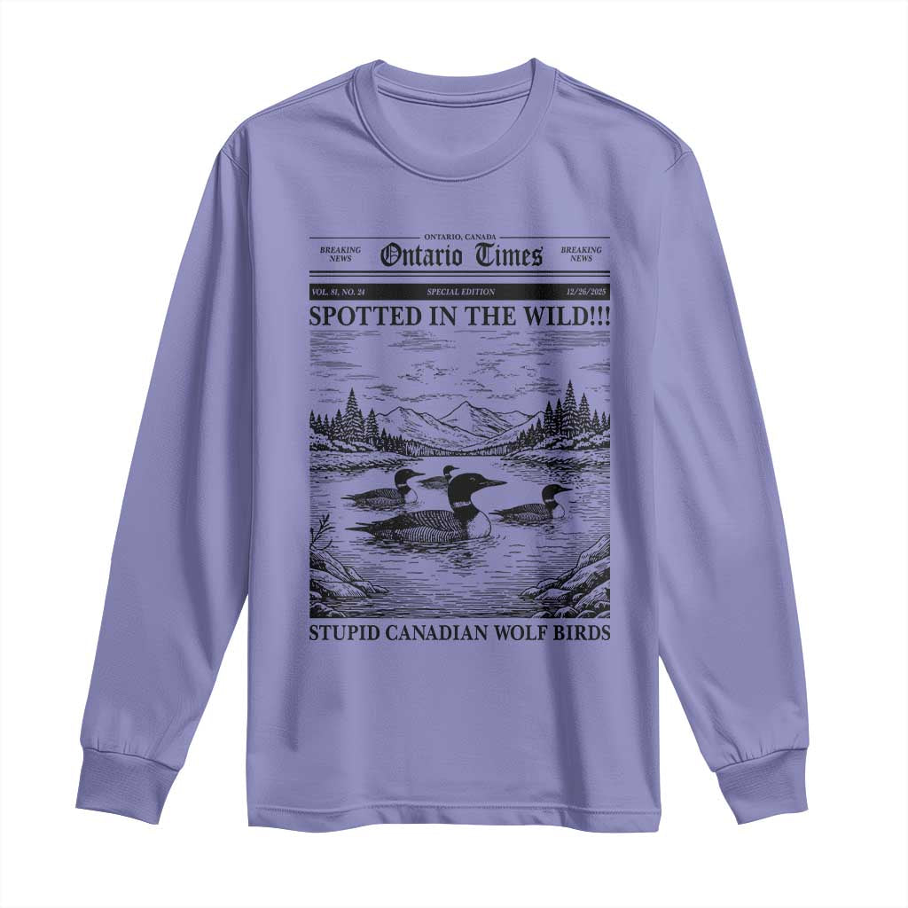 Funny Stupid Canadian Wolf Bird Long Sleeve Shirt Funny Common Loon Newspaper LGBT Hockey