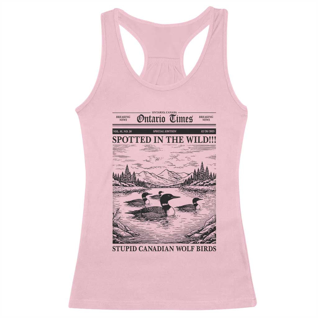 Funny Stupid Canadian Wolf Bird Racerback Tank Top Funny Common Loon Newspaper LGBT Hockey