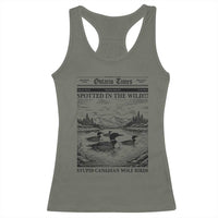 Funny Stupid Canadian Wolf Bird Racerback Tank Top Funny Common Loon Newspaper LGBT Hockey
