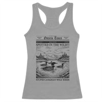 Funny Stupid Canadian Wolf Bird Racerback Tank Top Funny Common Loon Newspaper LGBT Hockey