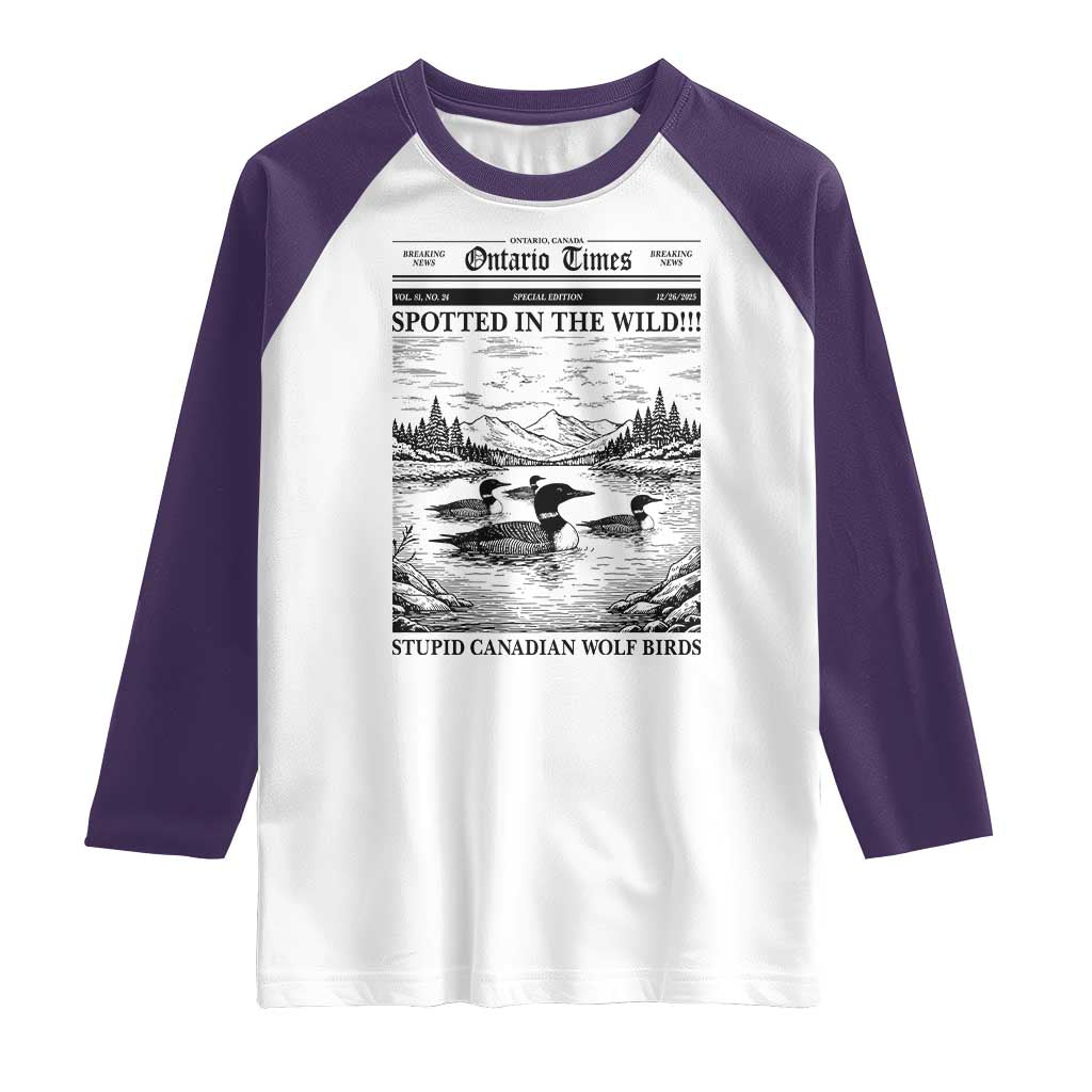 Funny Stupid Canadian Wolf Bird Raglan Shirt Funny Common Loon Newspaper LGBT Hockey