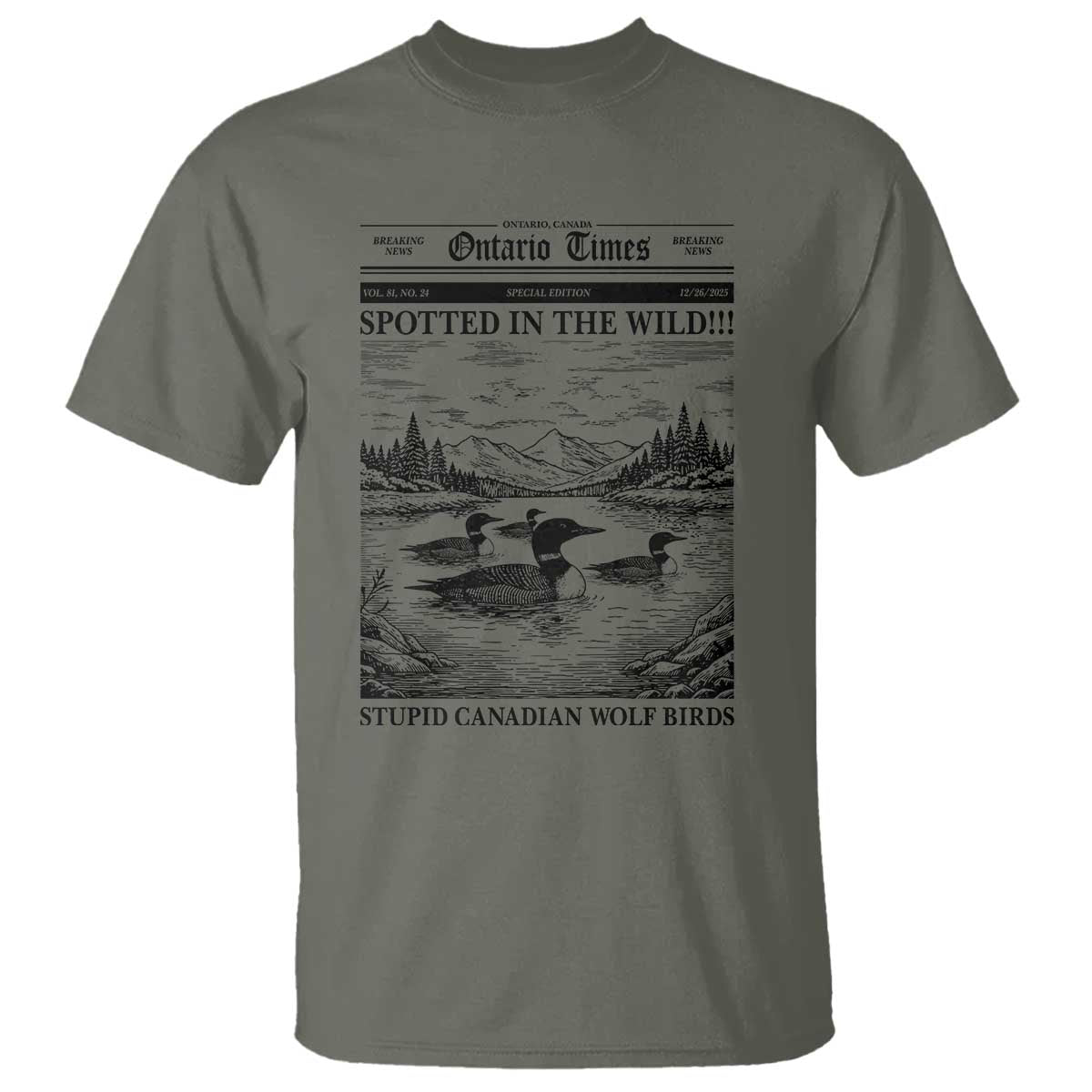 Funny Stupid Canadian Wolf Bird T Shirt Funny Common Loon Newspaper LGBT Hockey