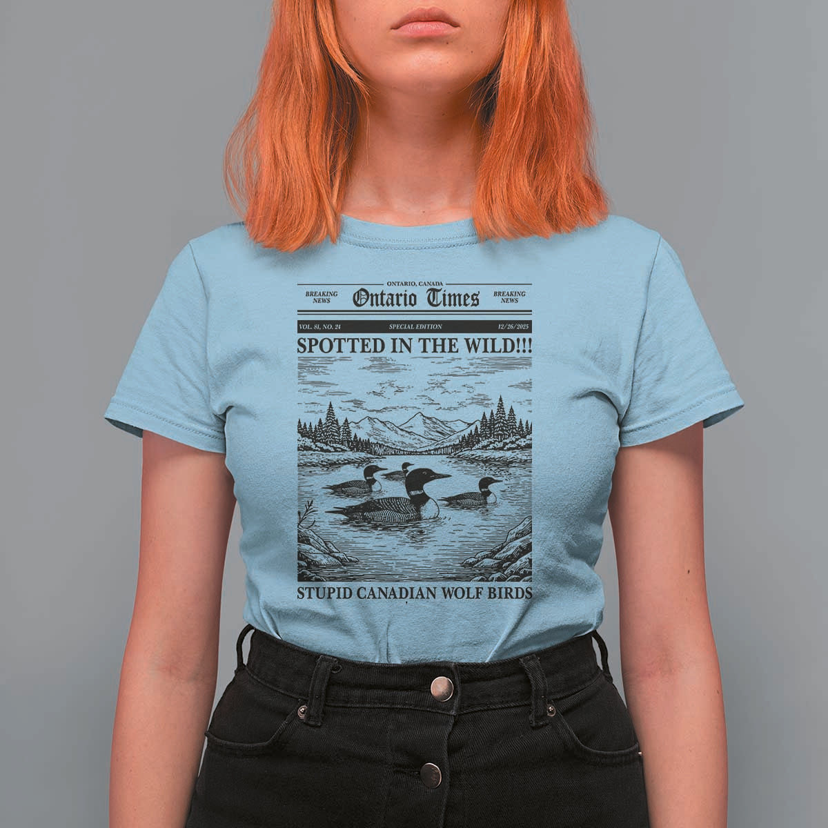 Funny Stupid Canadian Wolf Bird T Shirt For Women Funny Common Loon Newspaper LGBT Hockey