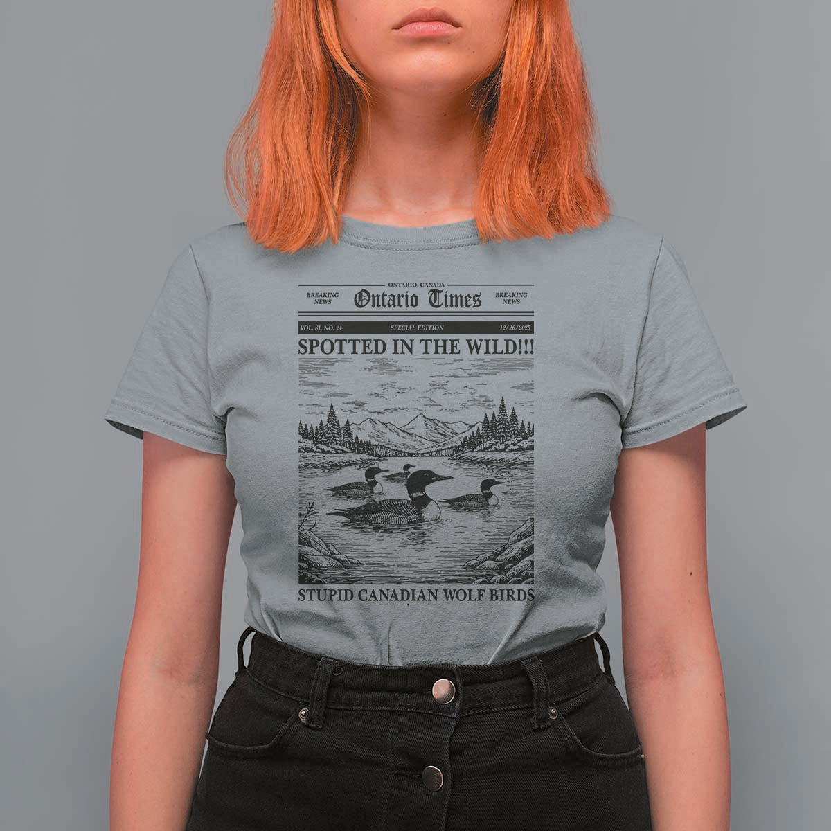 Funny Stupid Canadian Wolf Bird T Shirt For Women Funny Common Loon Newspaper LGBT Hockey