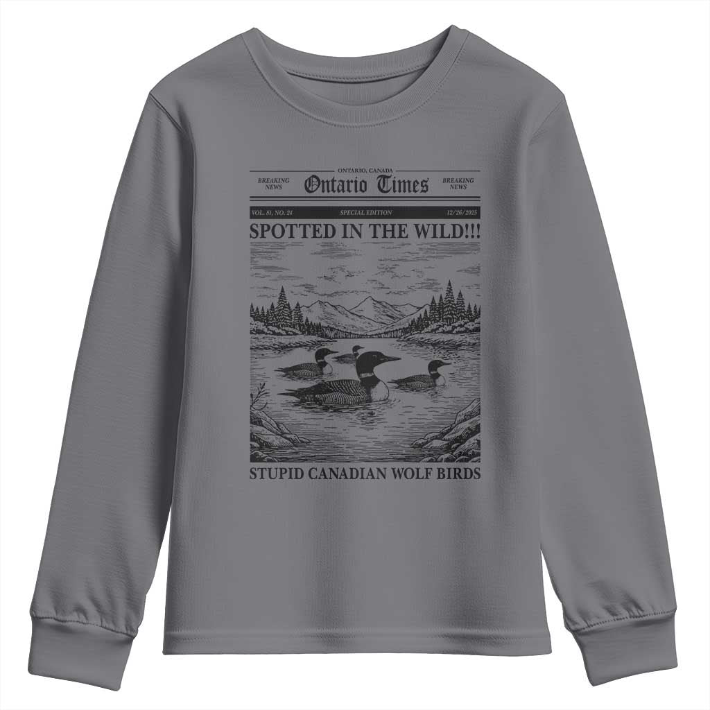 Funny Stupid Canadian Wolf Bird Youth Sweatshirt Funny Common Loon Newspaper LGBT Hockey