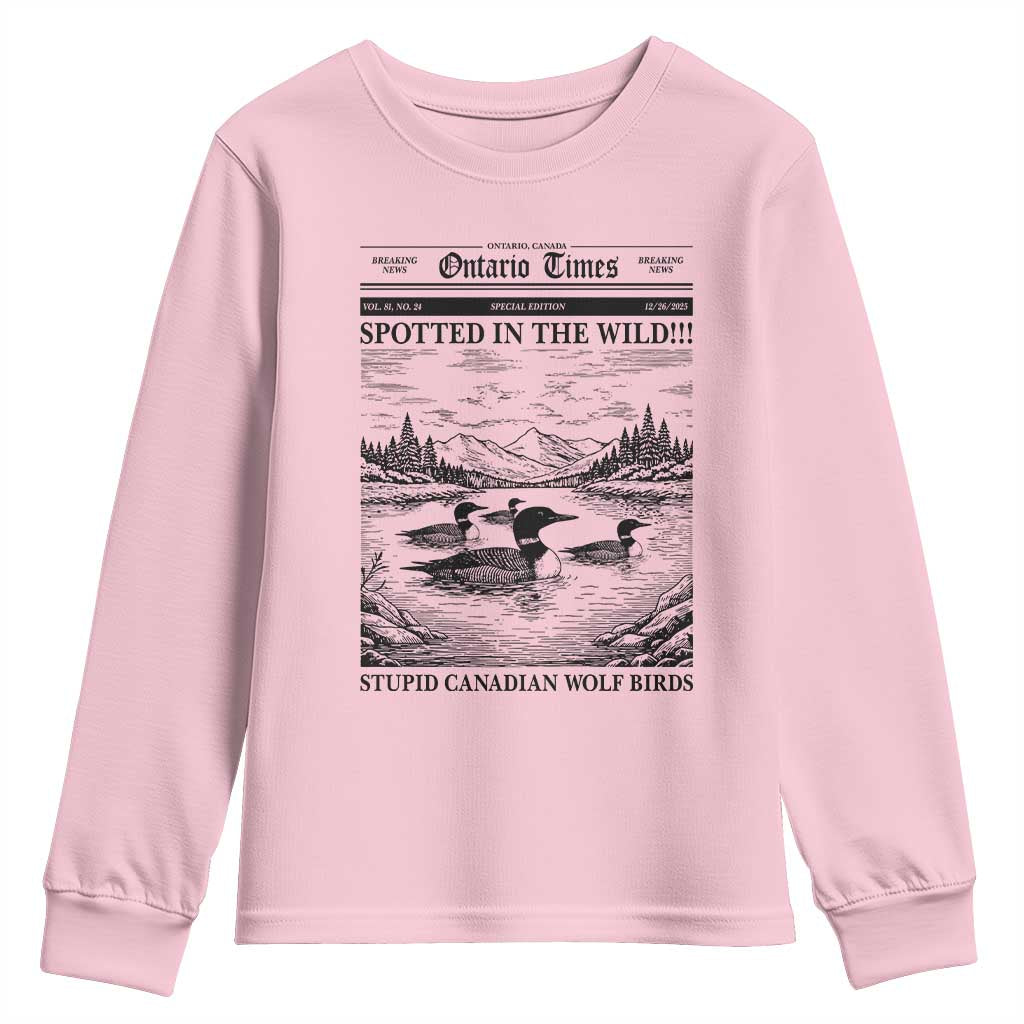 Funny Stupid Canadian Wolf Bird Youth Sweatshirt Funny Common Loon Newspaper LGBT Hockey