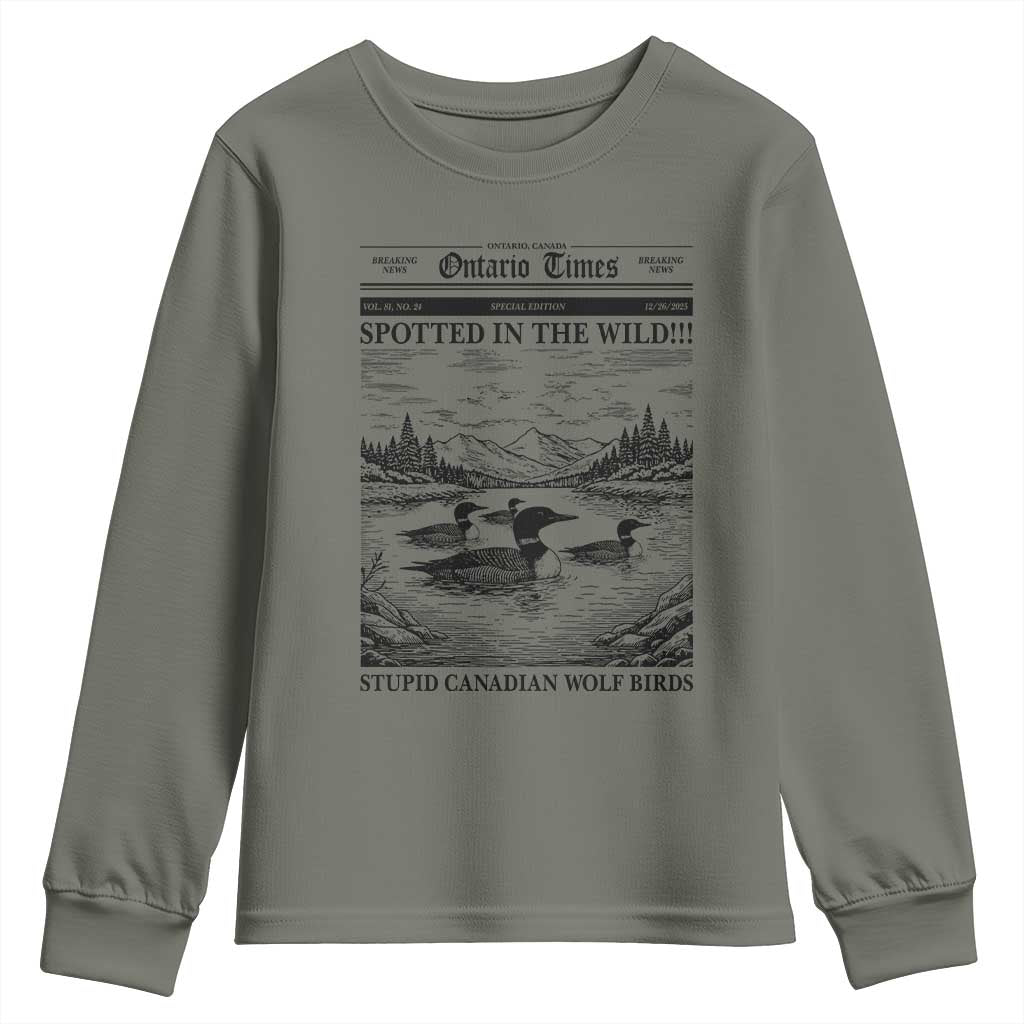 Funny Stupid Canadian Wolf Bird Youth Sweatshirt Funny Common Loon Newspaper LGBT Hockey