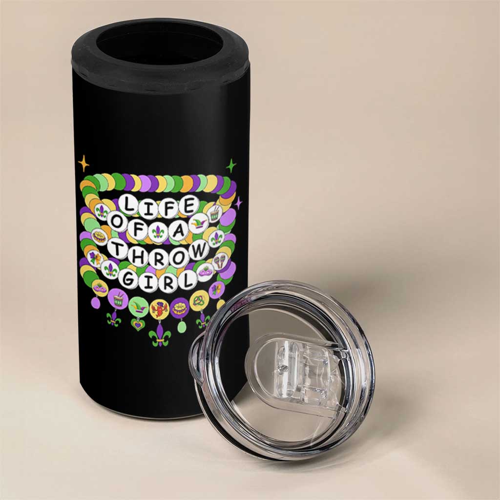 Funny Mardi Gras Throw Girl Life 4 in 1 Can Cooler Tumbler Friendship Bracelet Beads