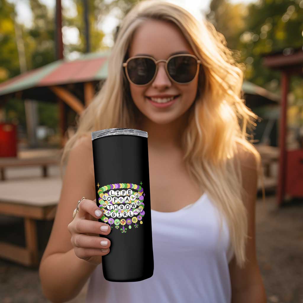 Funny Mardi Gras Throw Girl Life Skinny Tumbler Friendship Bracelet Beads