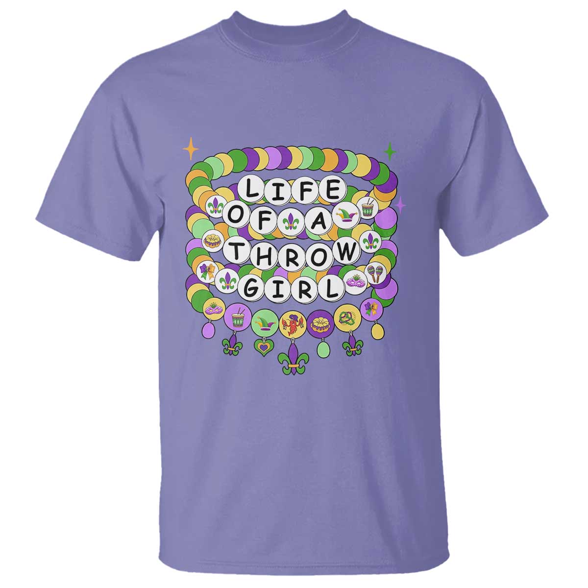 Funny Mardi Gras Throw Girl Life T Shirt Friendship Bracelet Beads