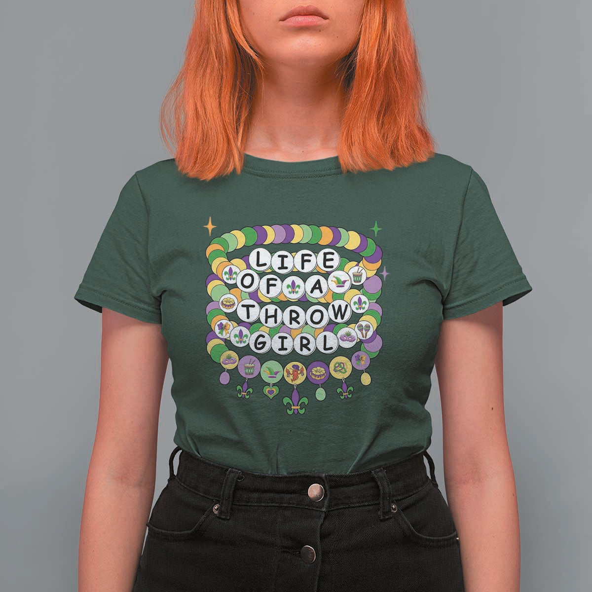 Funny Mardi Gras Throw Girl Life T Shirt For Women Friendship Bracelet Beads