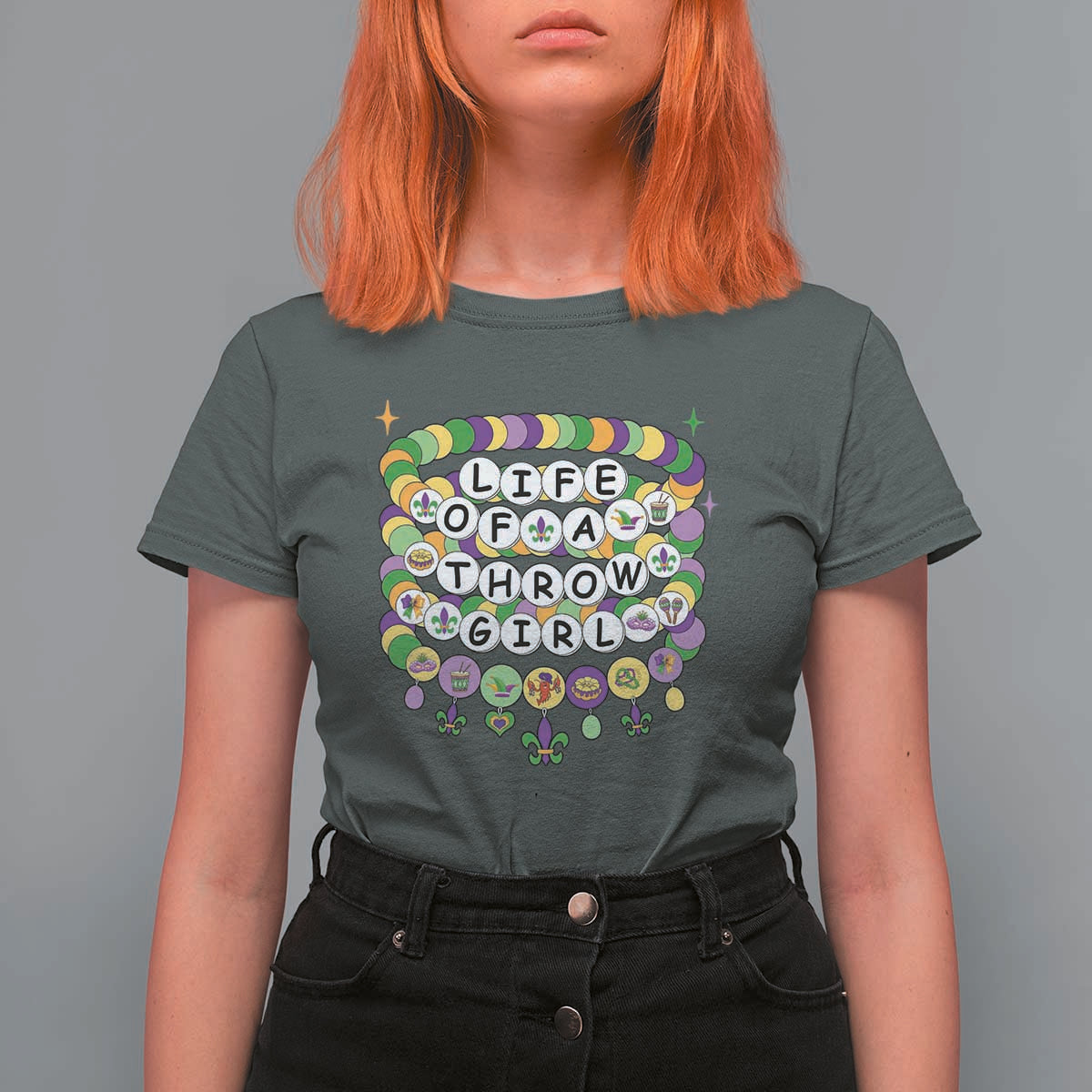 Funny Mardi Gras Throw Girl Life T Shirt For Women Friendship Bracelet Beads