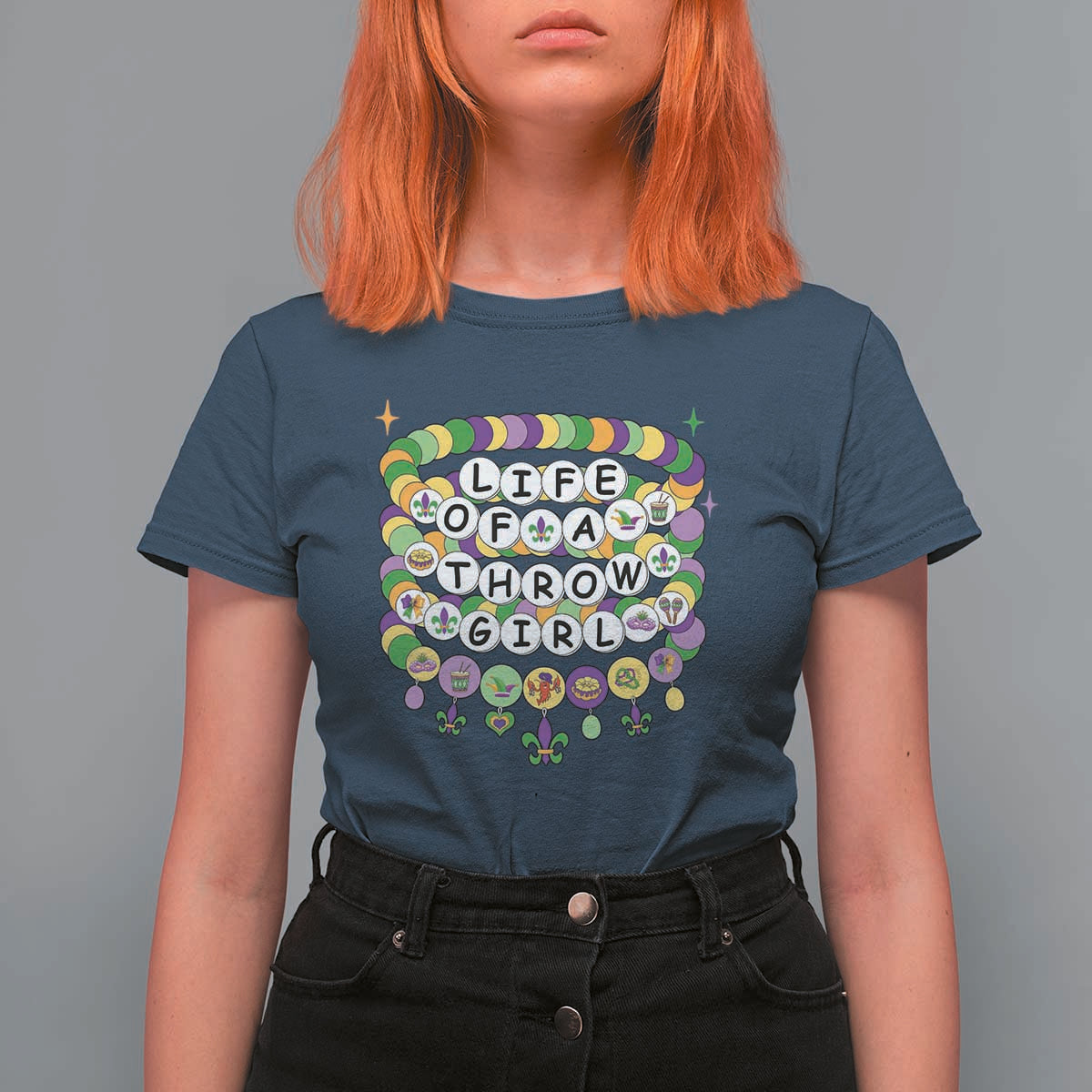 Funny Mardi Gras Throw Girl Life T Shirt For Women Friendship Bracelet Beads