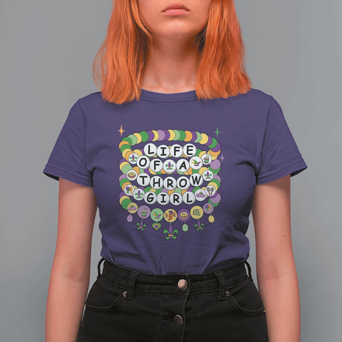 Funny Mardi Gras Throw Girl Life T Shirt For Women Friendship Bracelet Beads