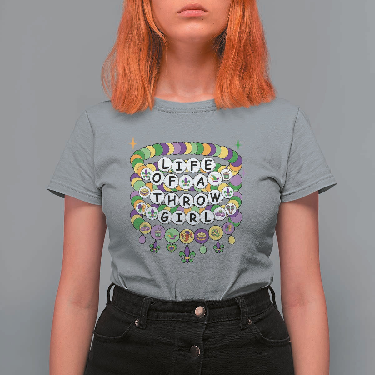 Funny Mardi Gras Throw Girl Life T Shirt For Women Friendship Bracelet Beads