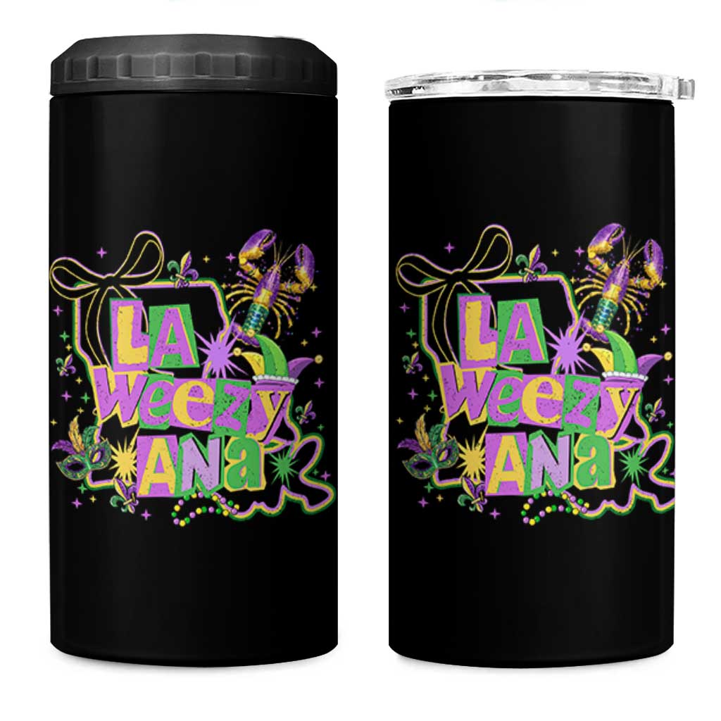 Funny Mardi Gras La Weezy Ana 4 in 1 Can Cooler Tumbler New Orleans Festival Louisiana Map
