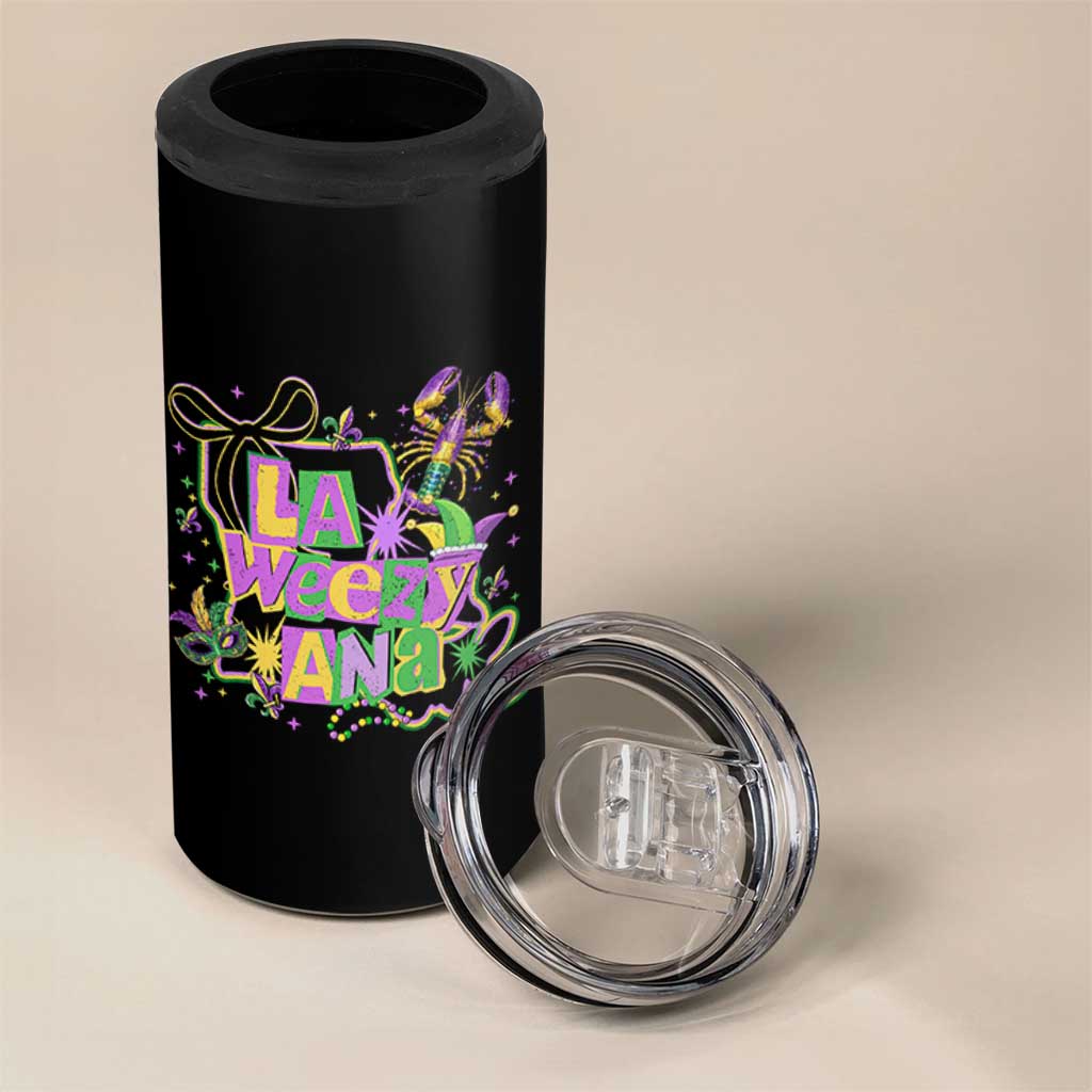 Funny Mardi Gras La Weezy Ana 4 in 1 Can Cooler Tumbler New Orleans Festival Louisiana Map